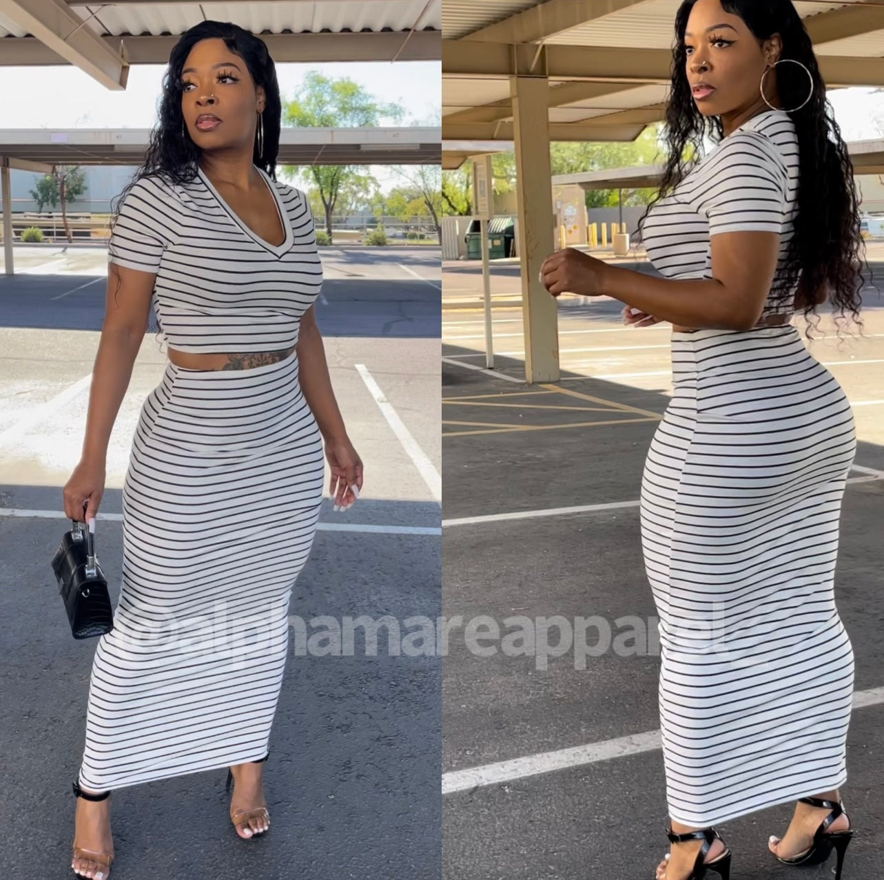 TALI Striped Long Skirt Set