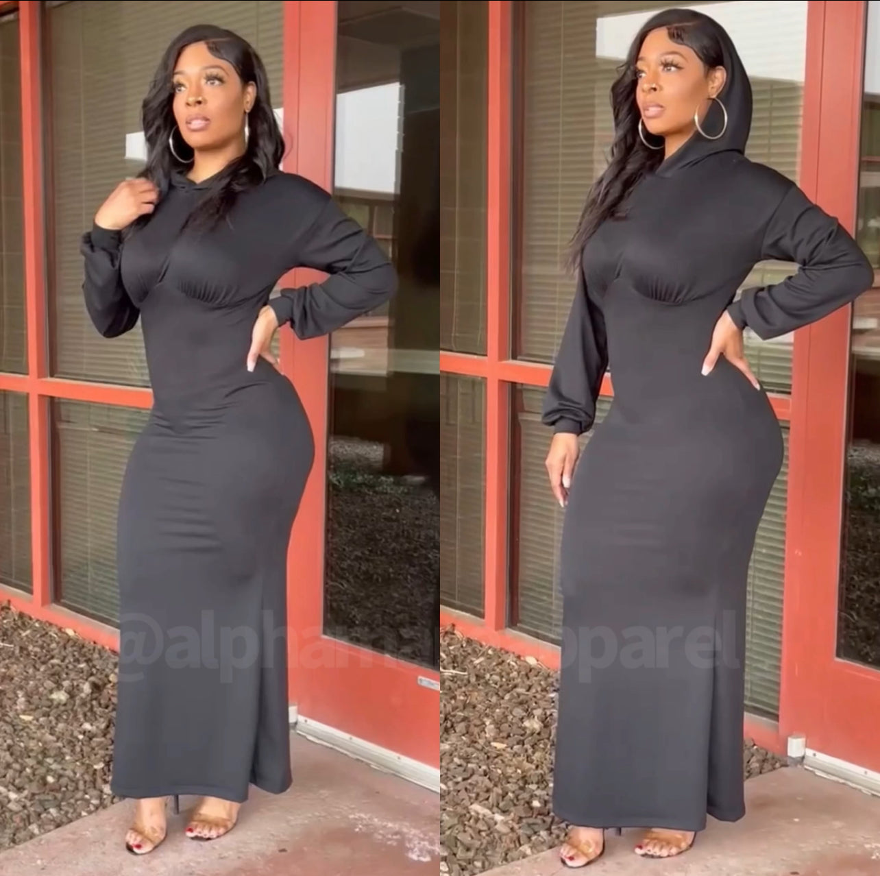 DIXON Long Sleeve Black Hoodie Baby Doll Long Dress