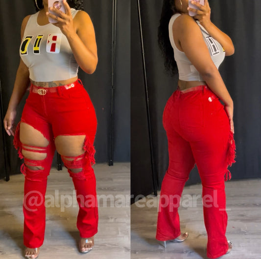 FARAH Red Distressed jeans