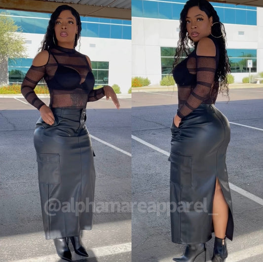 BRIONA Faux Leather Cargo Skirt