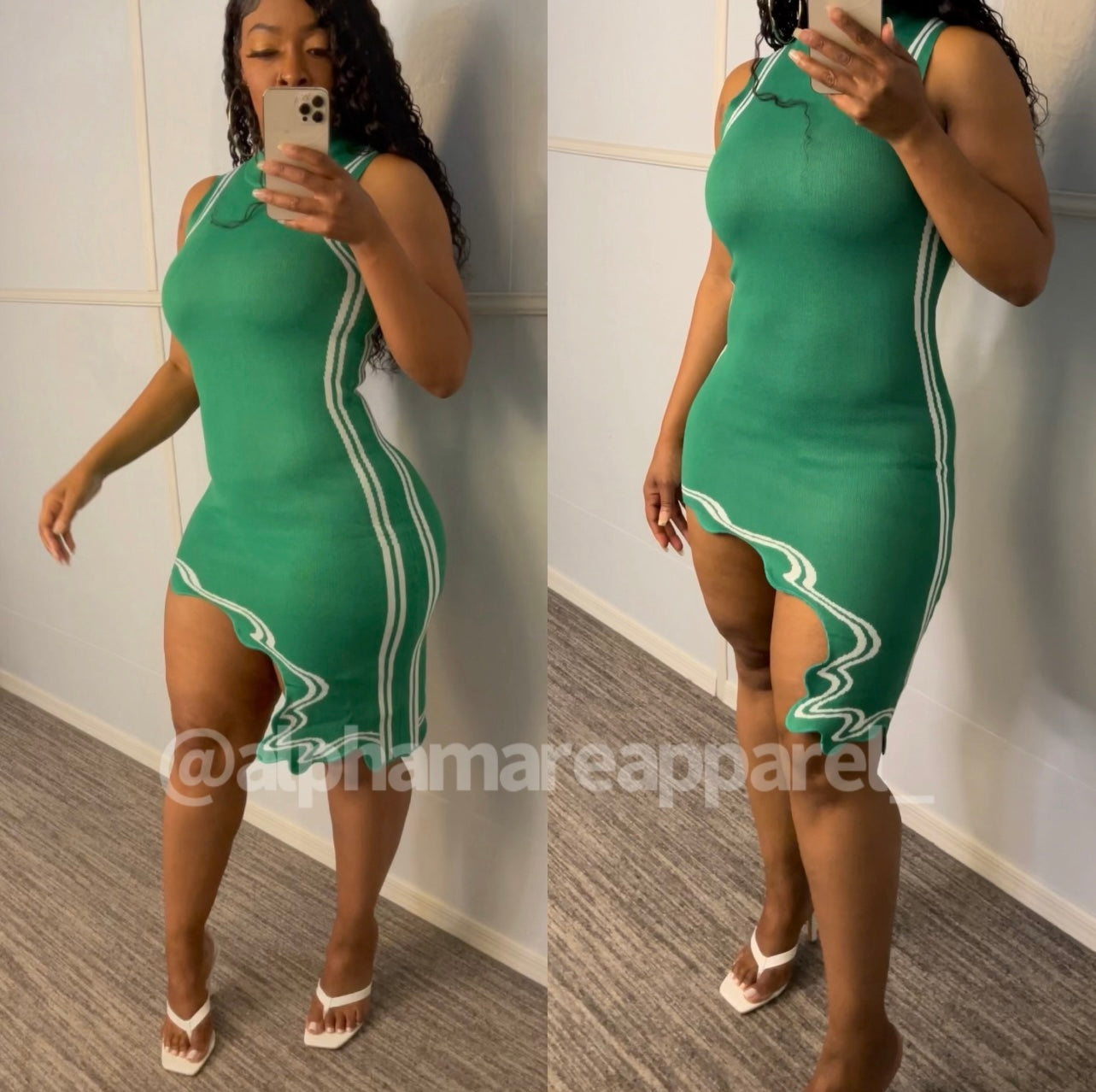 LEESA Sleeveless Knit Green Dress