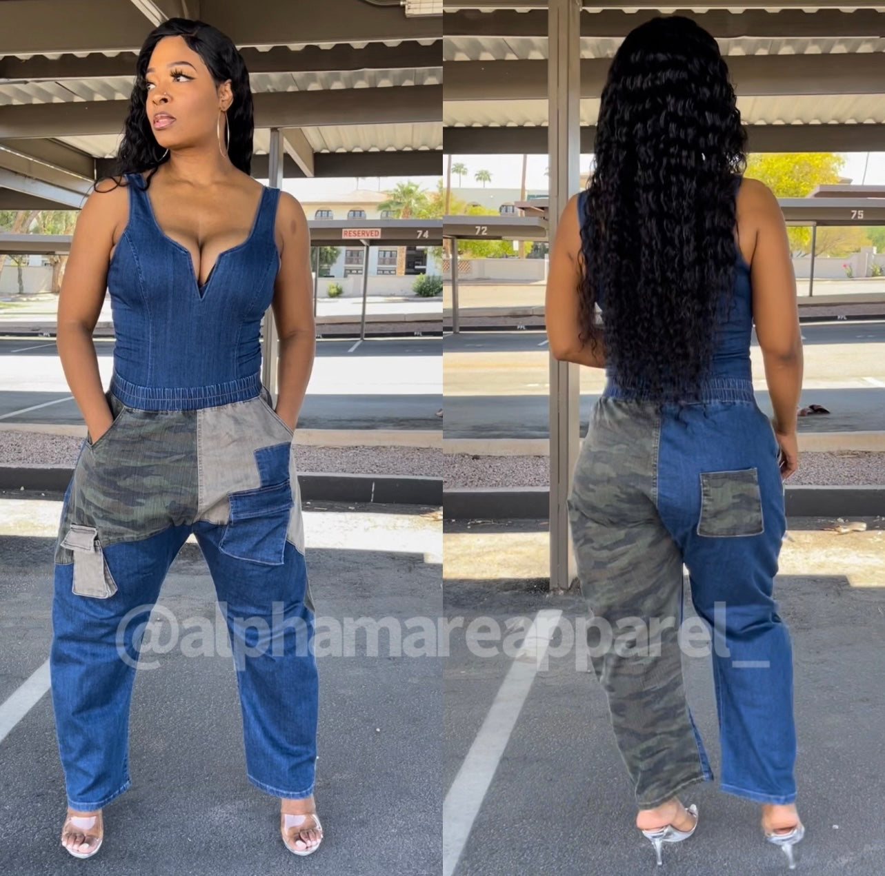 VEDA Sleeveless V Cut Denim Bodysuit