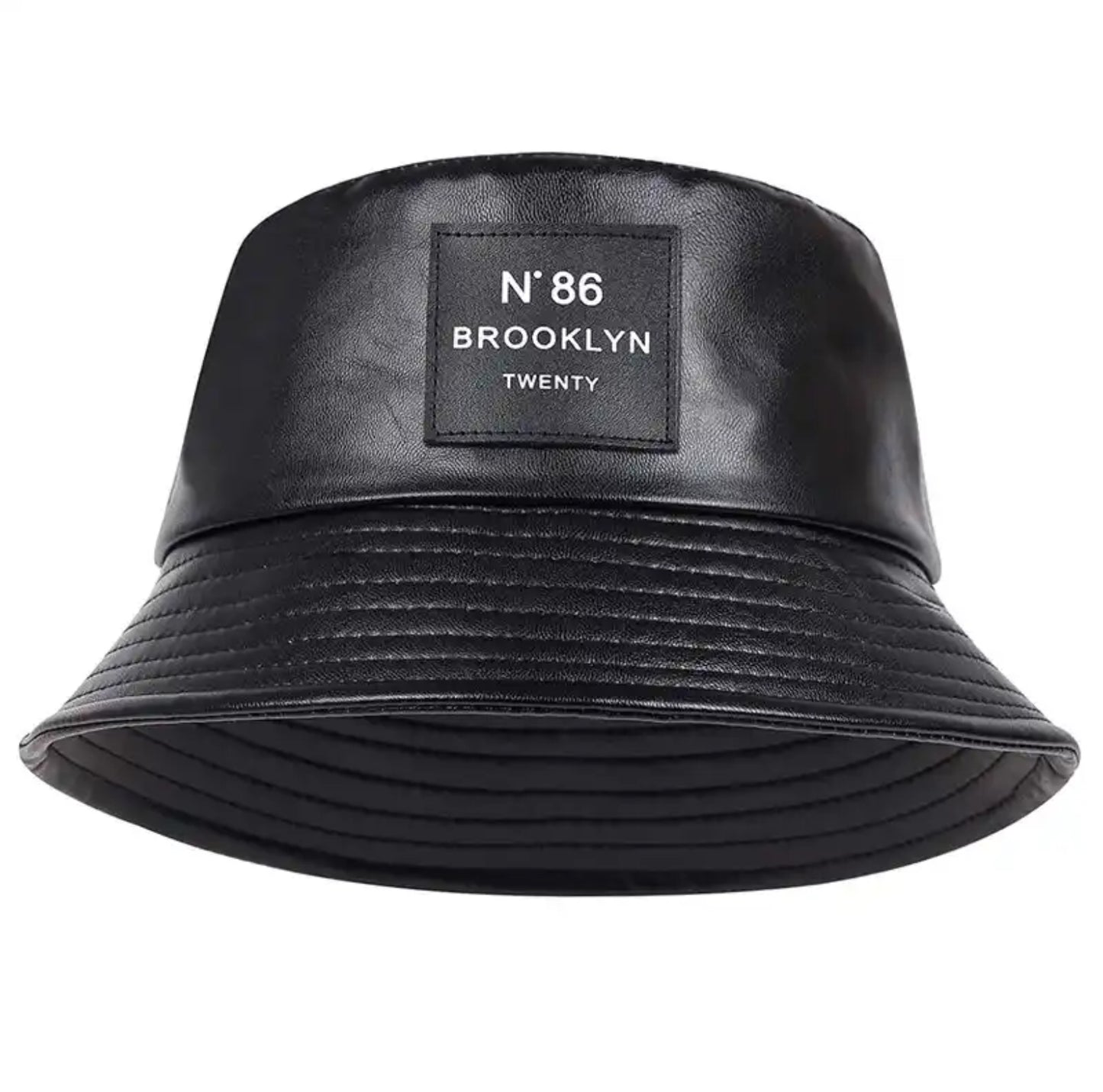MILA Black Faux Leather Bucket Hat