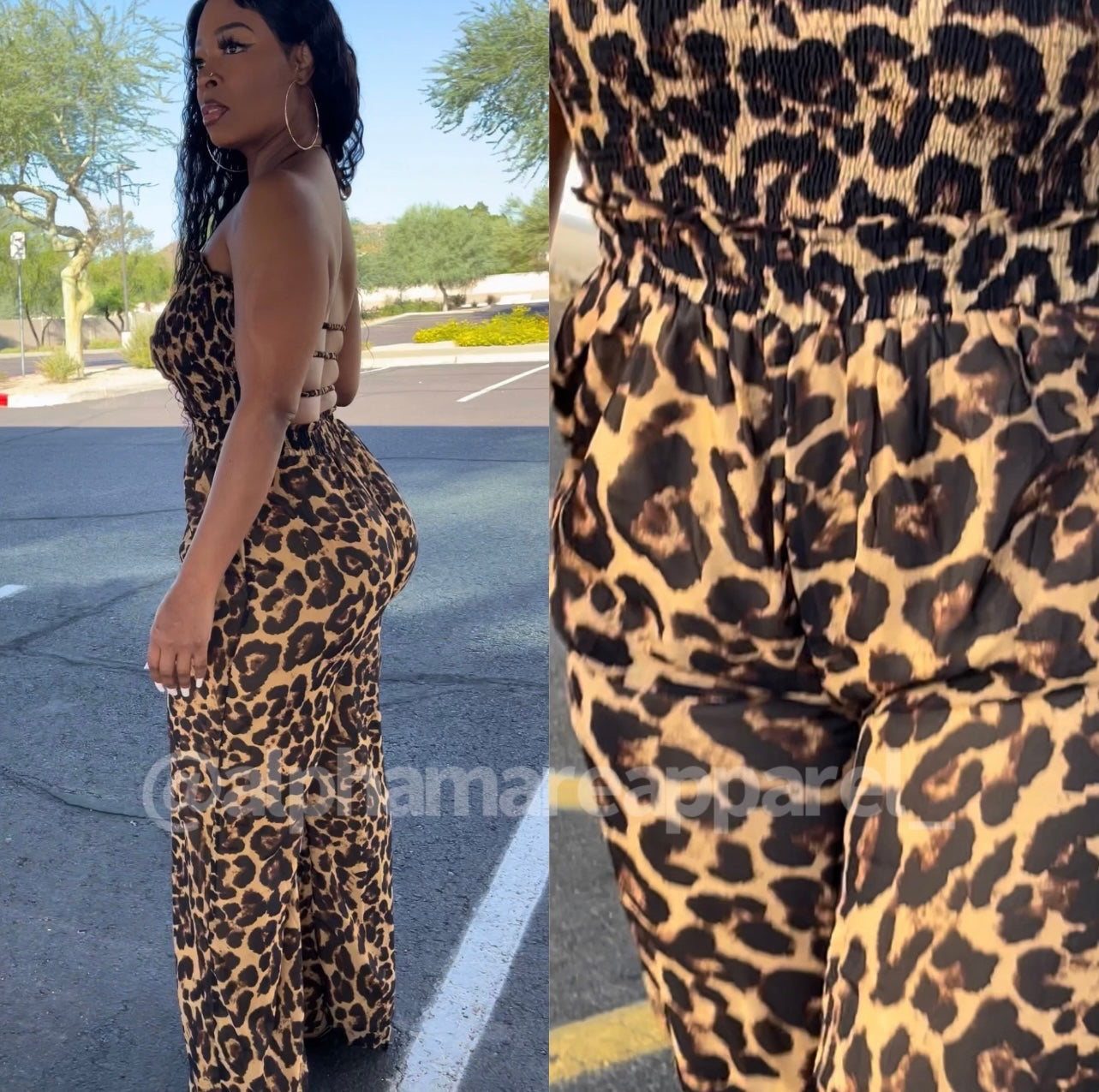 RAE Open Back Animal Print Pockets Jumpsuit