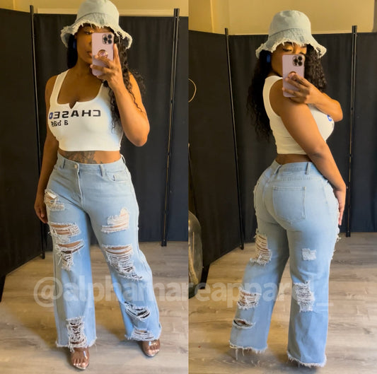 MONET Distressed Straight Leg Jeans