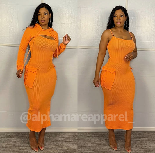 STAR Hoodie Spaghetti Strap Cargo Dress