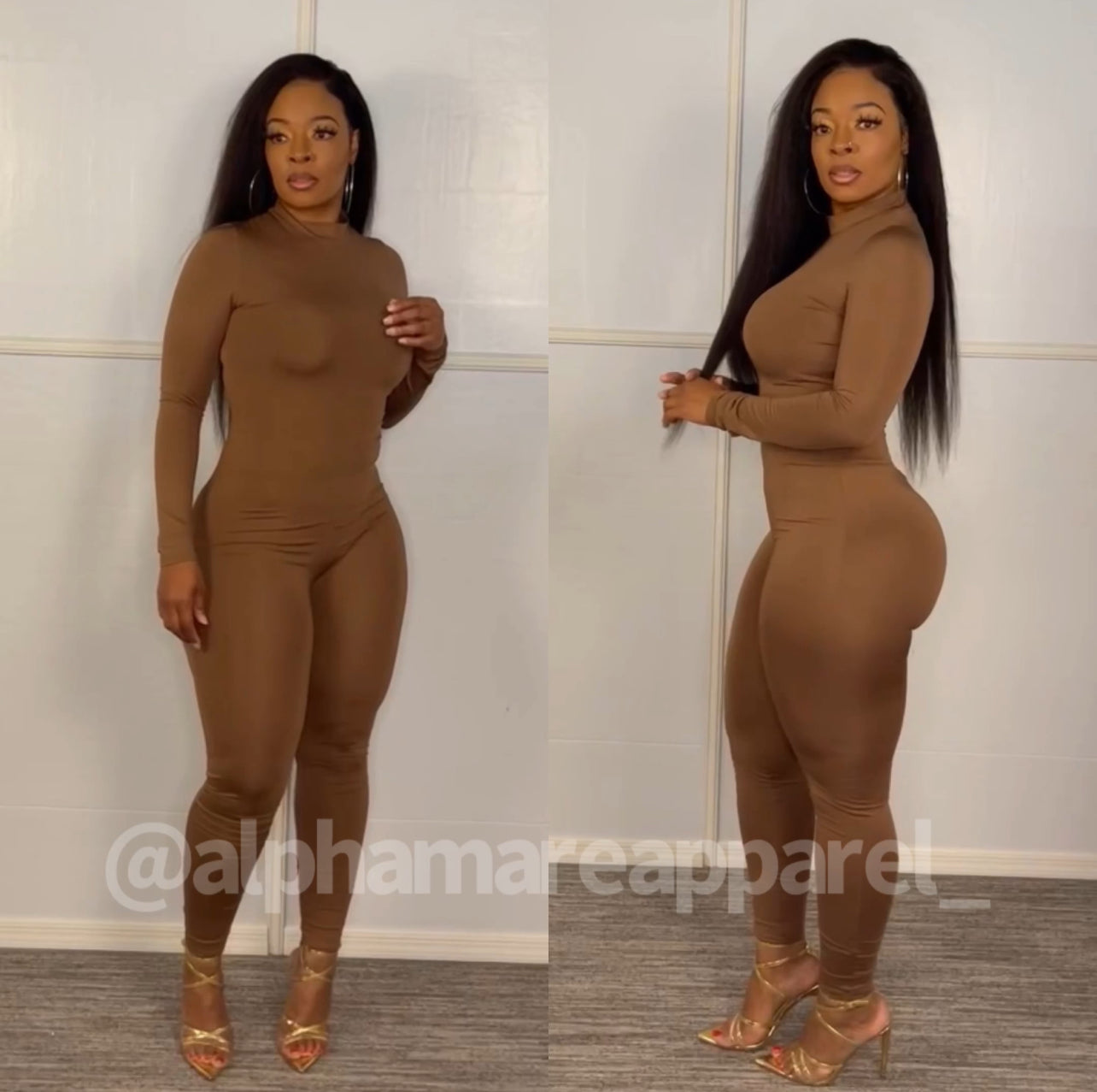 VENUS Brown Long Sleeve Jumpsuit