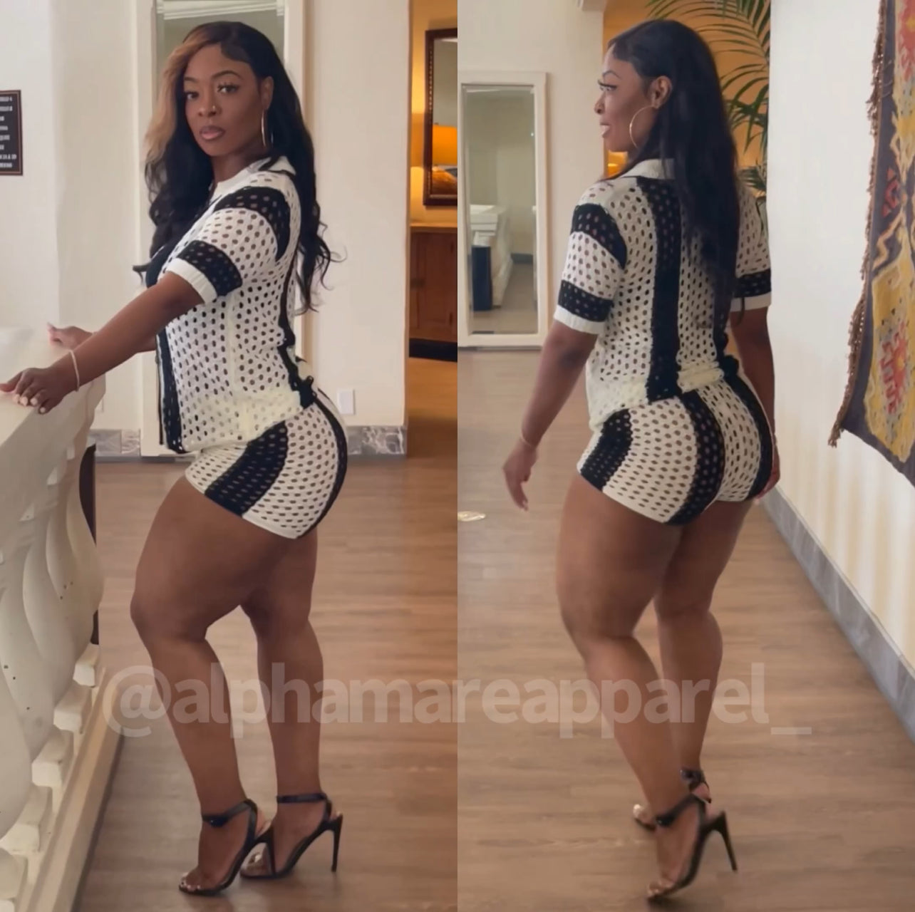 TARA Netted Holy Button Up Matching Short Set