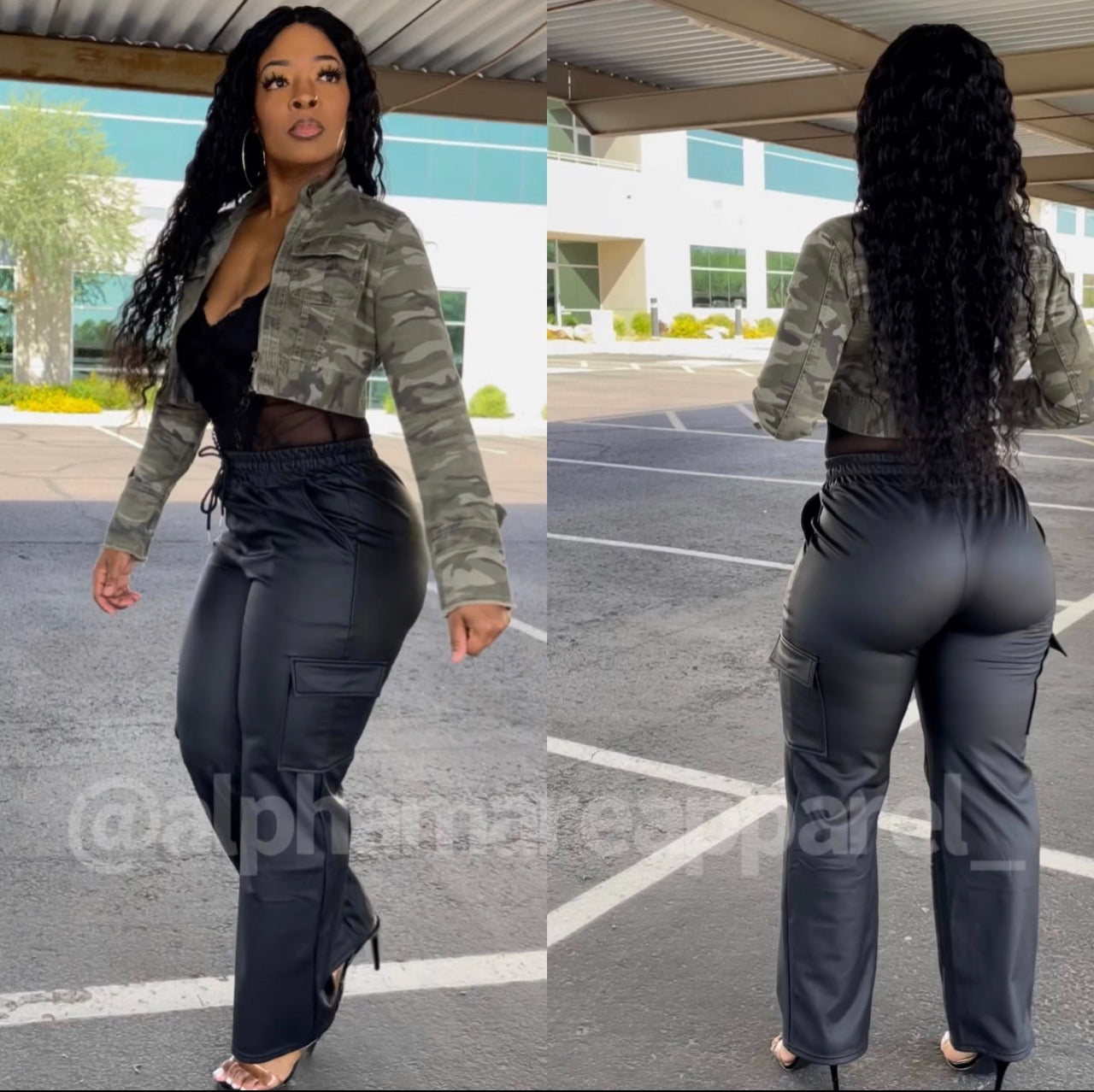 AIZA Faux Leather Drawstring Cargo Pants