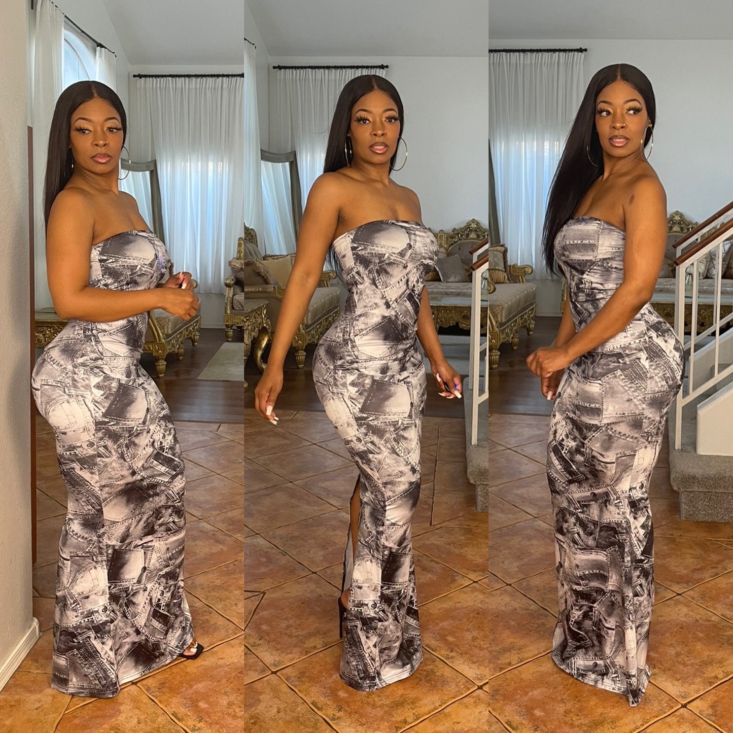 BRYNN Denim Print Dress