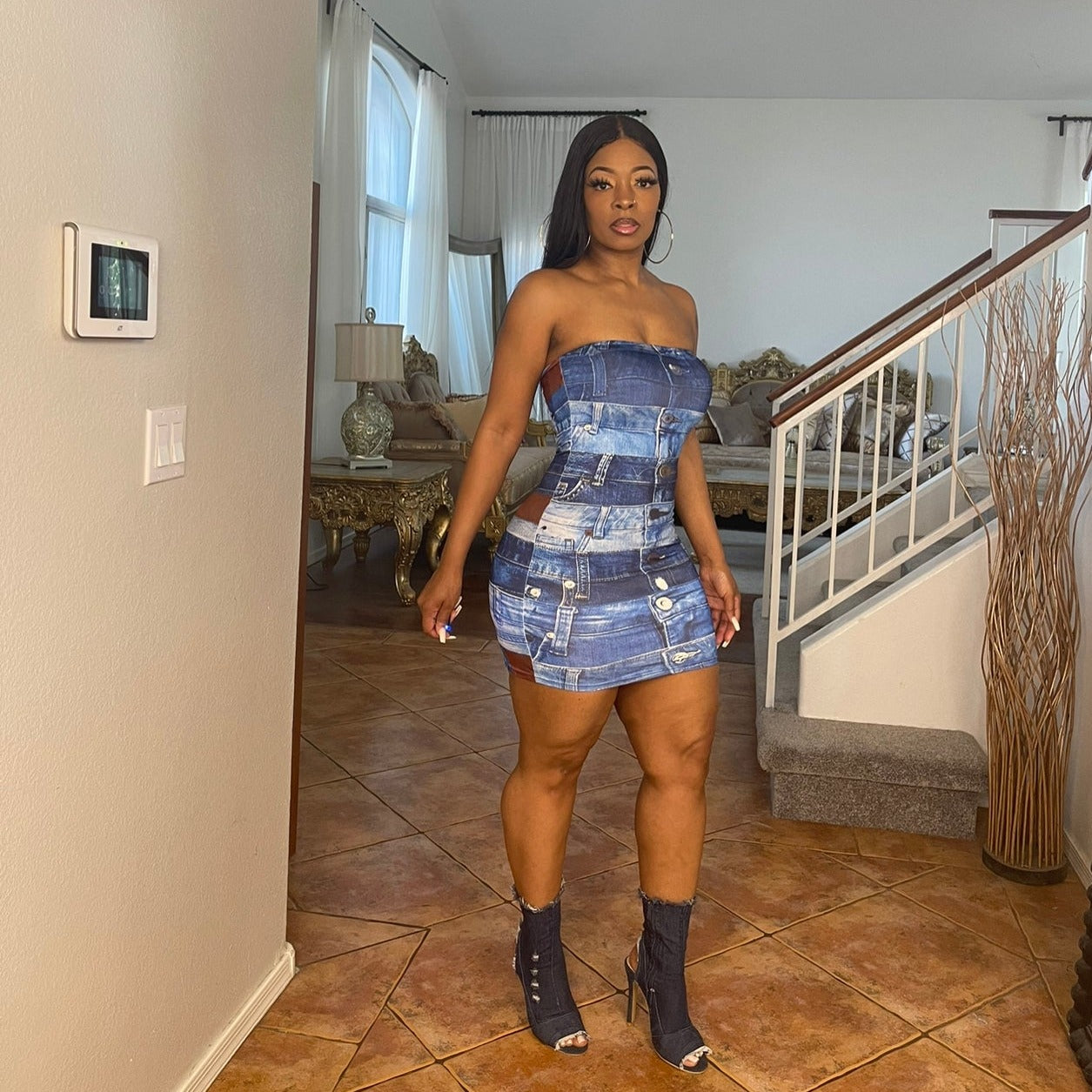 STACKED Denim Print Dress