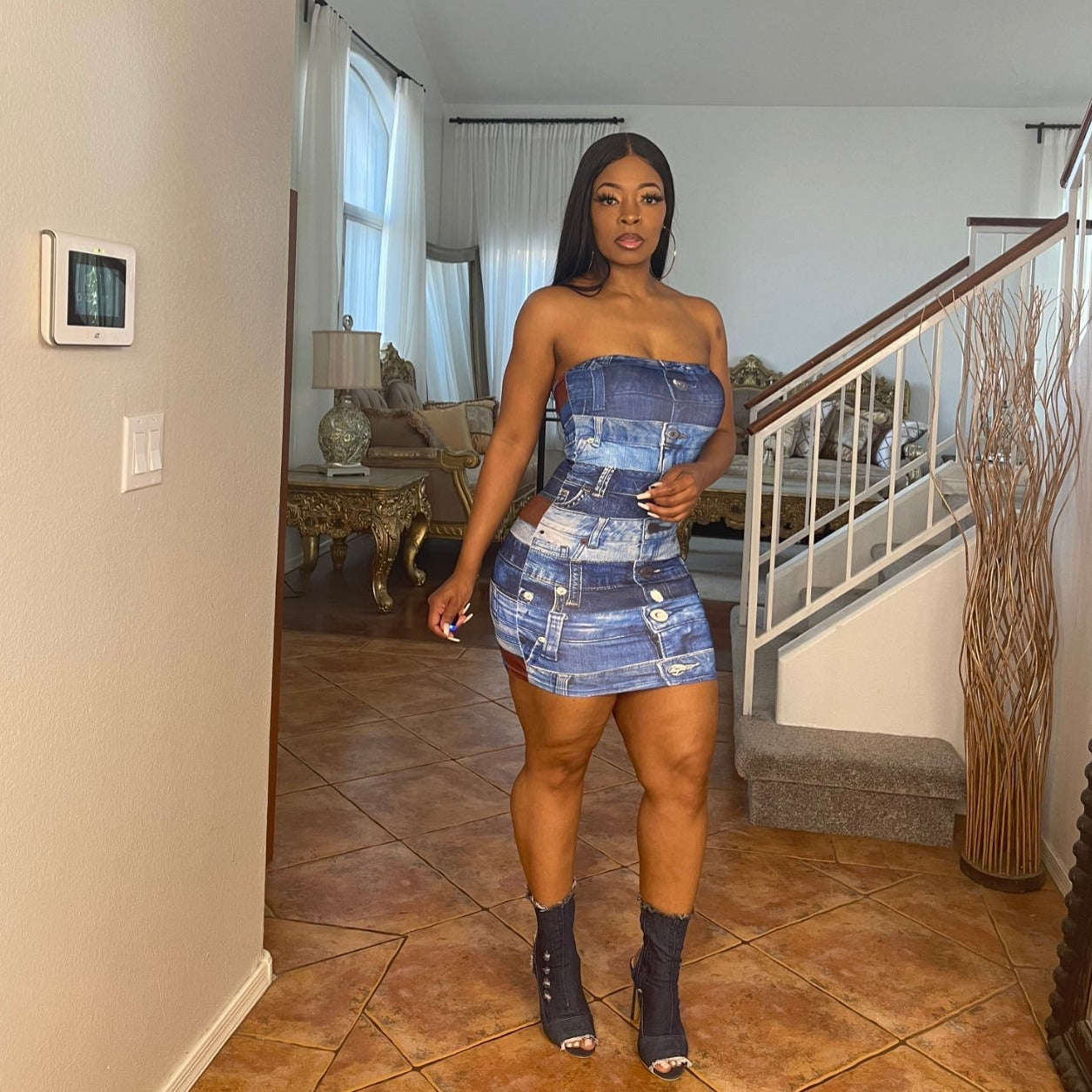 STACKED Denim Print Dress