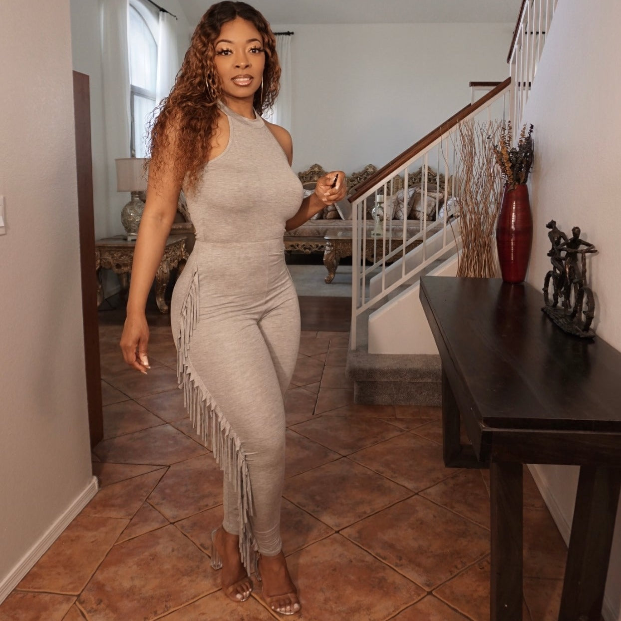 DARLA SLEEVELESS FRINGED PANTS SET