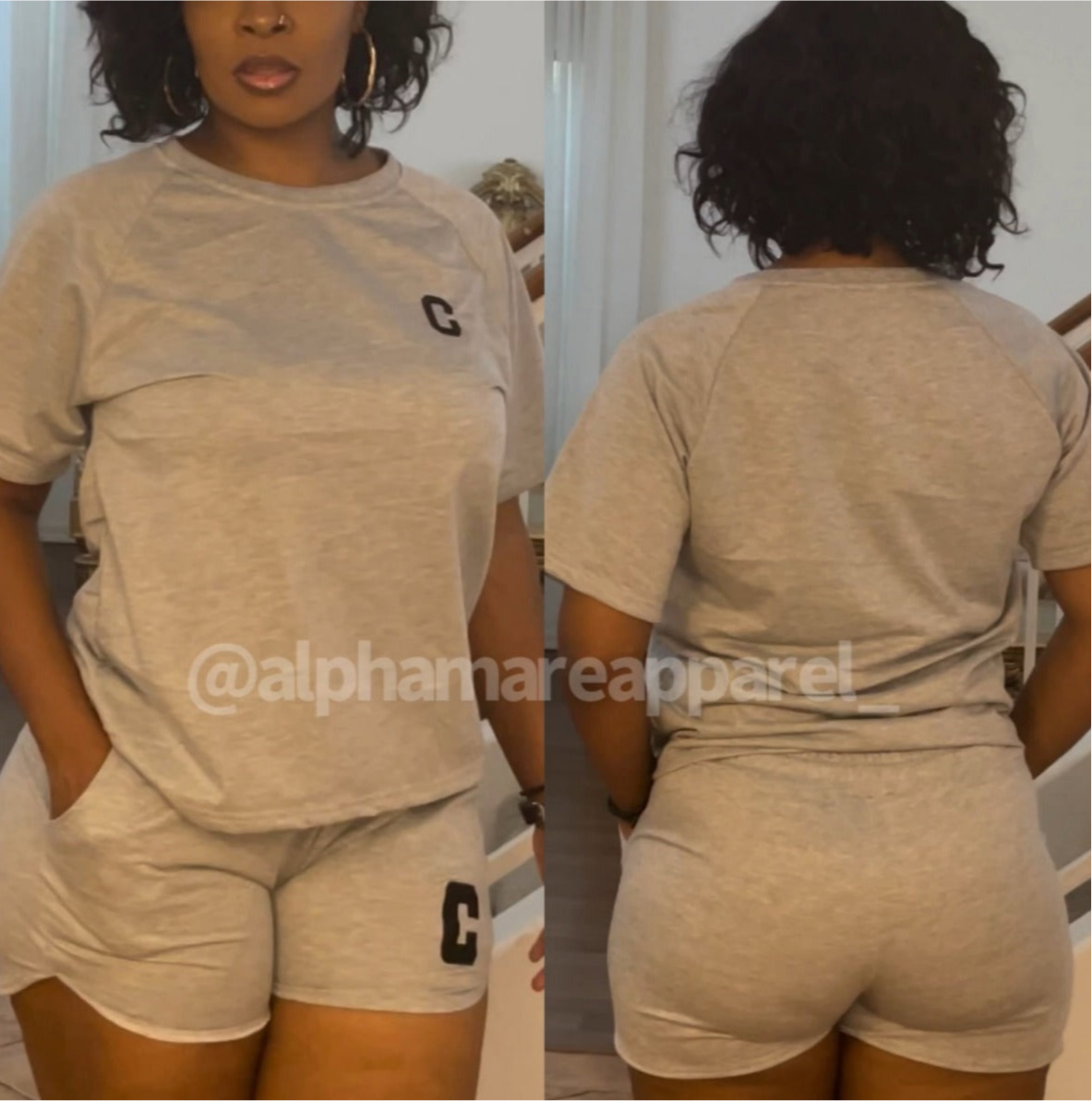 MINA Gray Short Set With Pockets