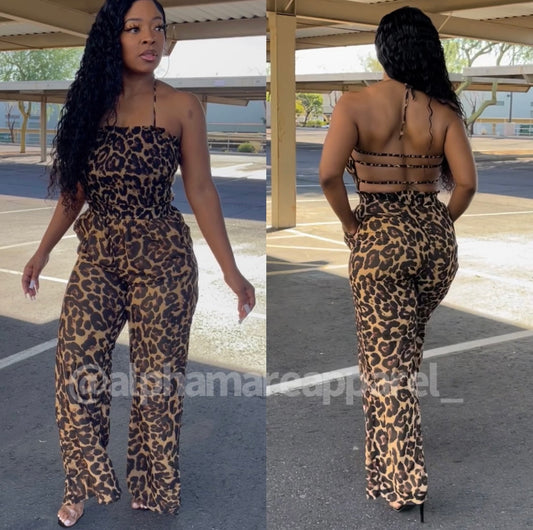 RAE Open Back Animal Print Pockets Jumpsuit