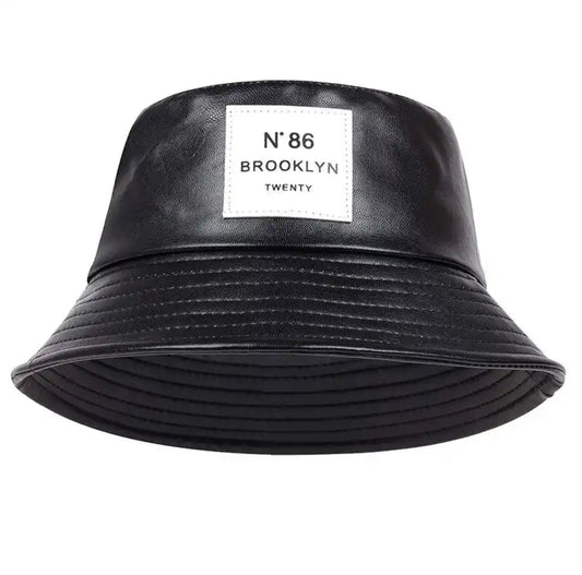 CLAIRE Black Faux Leather Bucket Hat