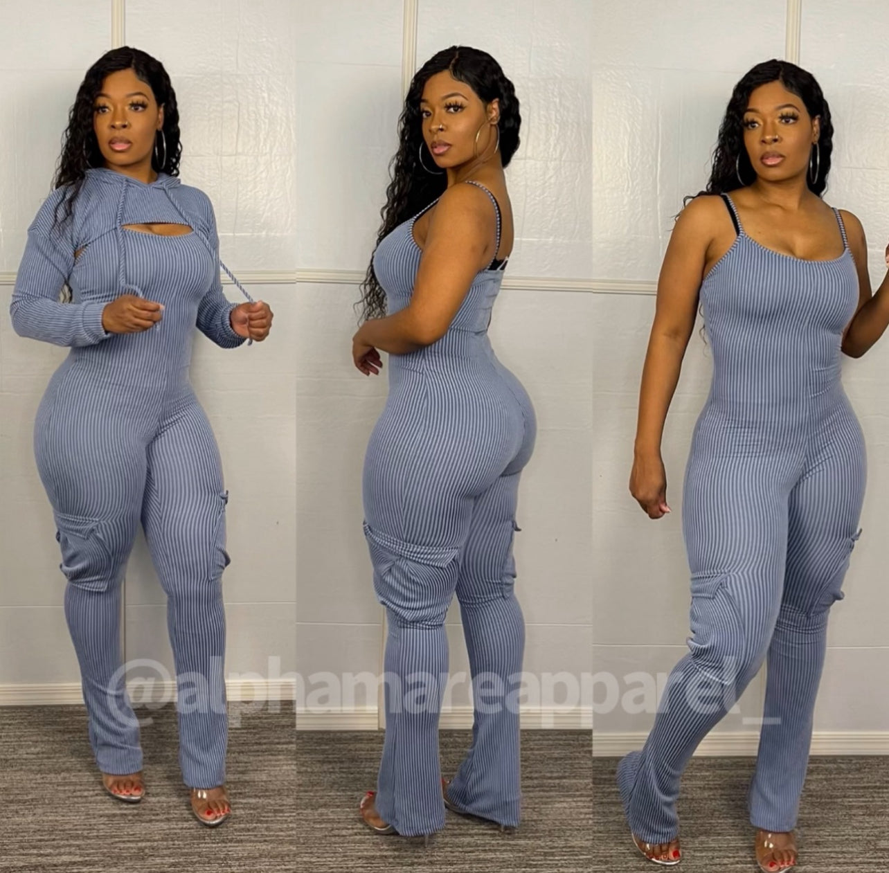 DENA Blue Hoodie Cargo Jumpsuit