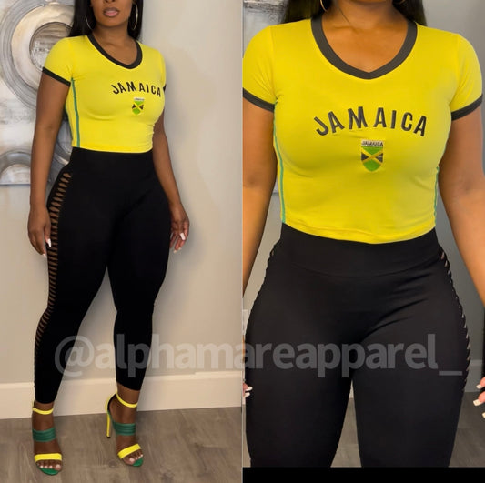 JAMAICA V Cut Short Sleeve Crop Top