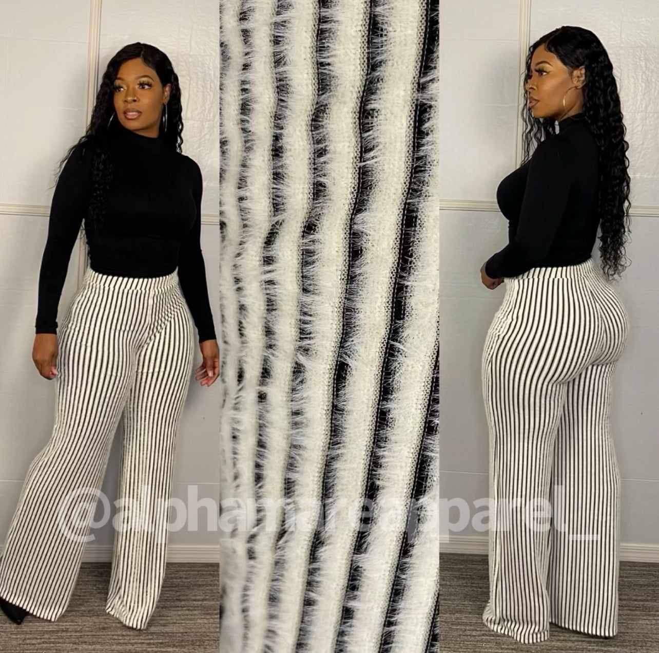 ASHANTI Pinstripe Flowy Soft Furry Wide Leg Pants