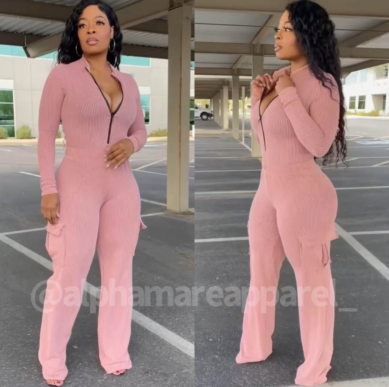 HANNAH Long Sleeve Bodysuit Cargo Pants Set