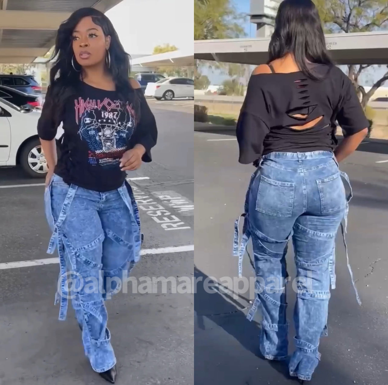 REGINA Acid Wash Denim Strappy Jeans