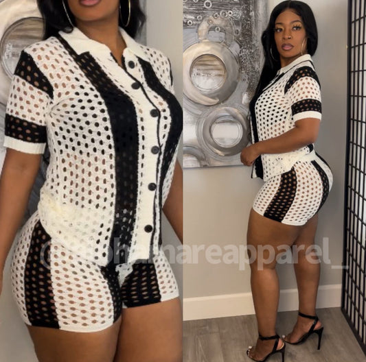 TARA Netted Holy Button Up Matching Short Set