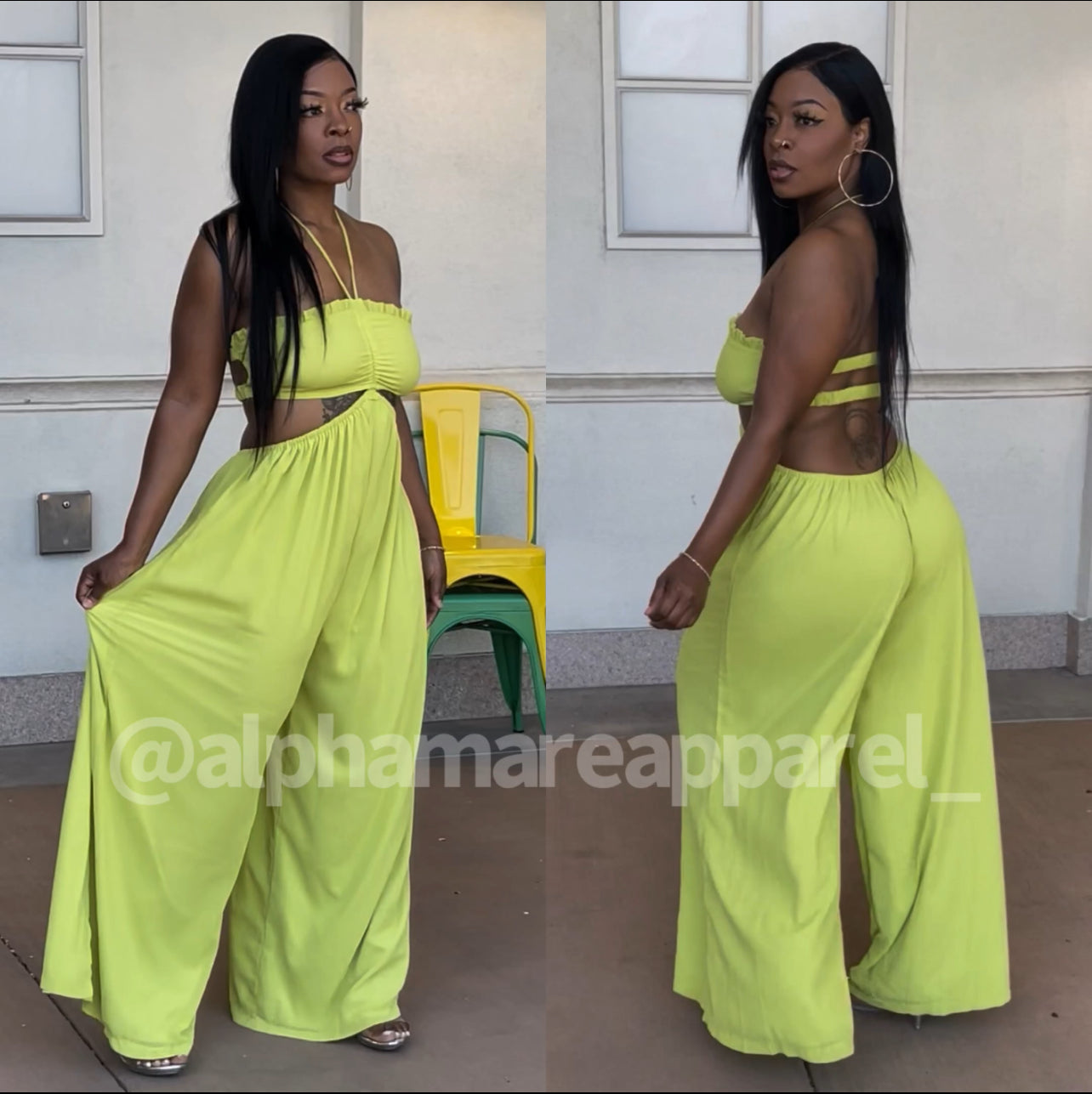 SALEEMA  Green Flowy Wide Leg Jumpsuit