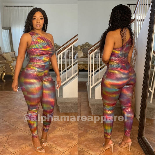 PROMISE Single Shoulder Holographic Jumpsuit