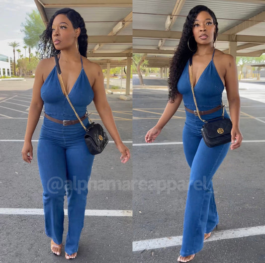 GRACE Denim Bell Bottom Jumpsuit